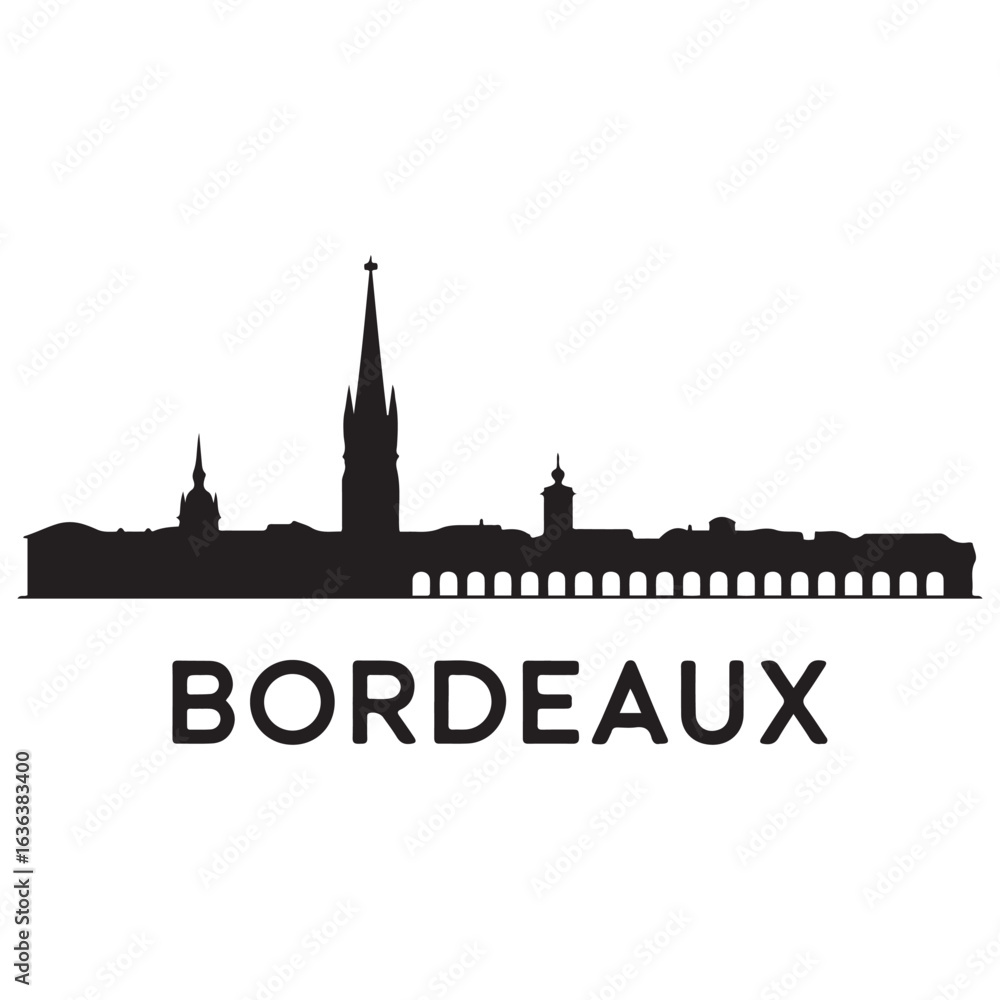 Fototapeta premium Bordeaux skyline horizontal banner. Bordeaux, France. Vector template for your design. Vector black silhouette. with white background.