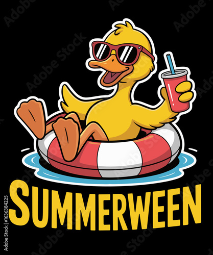 Retro Vintage Summerween Vibes Rubber Duck Pool Float Summer Halloween