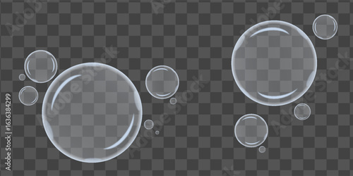 Vector soap bubbles png. Flying soap bubbles. Soap bubbles with various reflections.