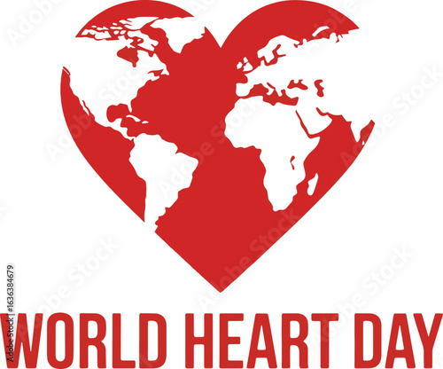 Red heart shaped world map with text World Heart Day world heart day 2025 2026 image poster banner label social media post t shirt design logo vector download