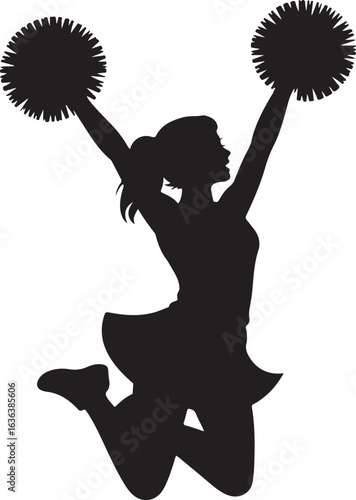 Silhouette of a Cheerleader Jumping with Pom Poms Raised High spirit