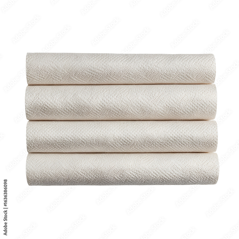 Obraz premium Four rolls of paper towels stacked neatly