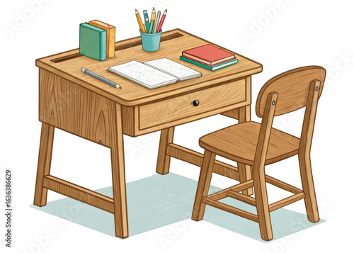 student-wooden-desk on a isolated transparent background	