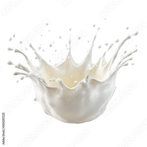 dynamic splash of milk creates eye catching visual effect, showcasing droplets and waves in mid air. This captures essence of motion and fluidity