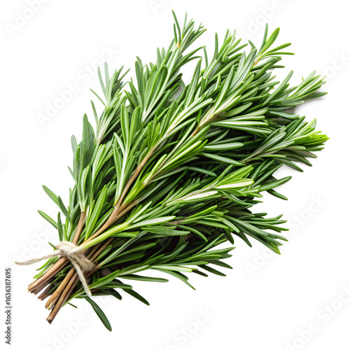 Freshly picked rosemary sprigs isolated on transparent background
