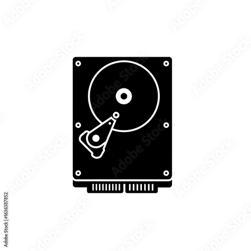 Illustration of a hard drive in black and white style silhouette