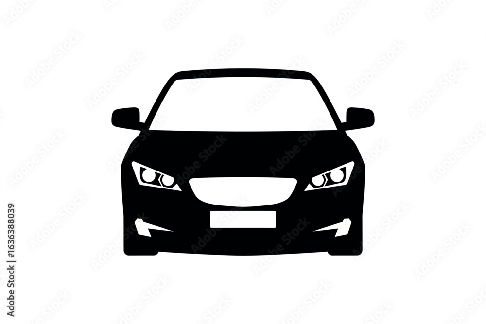 Obraz premium Black silhouette of a modern car front view on white background automobile vehicle