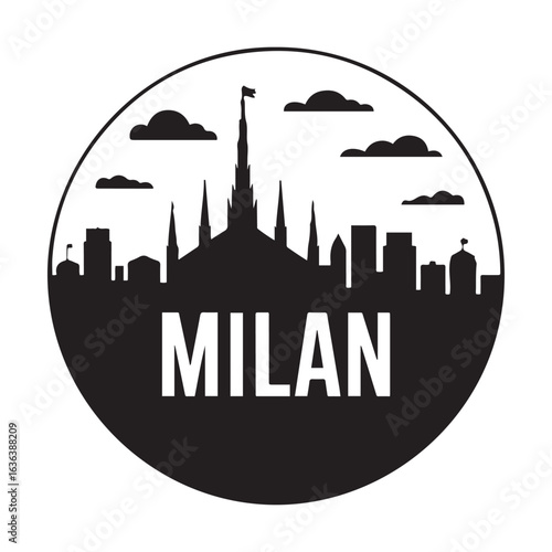 Wallpaper Mural Milan skyline. Circular style. Stock vector illustration. Vector black silhouette. with white background. Torontodigital.ca