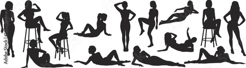 sitting, standing, lying down, artistic figure collection, fashion model shapes, vector illustration, design element, creative reference
