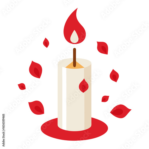 Remembrance Candle with Red Poppy Petals Vector, Memorial, Isolated on White Background

