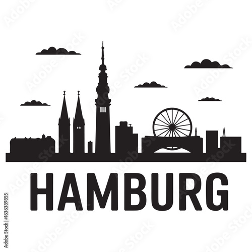 Hamburg skyline. Vector illustration. Vector black silhouette. with white background.
