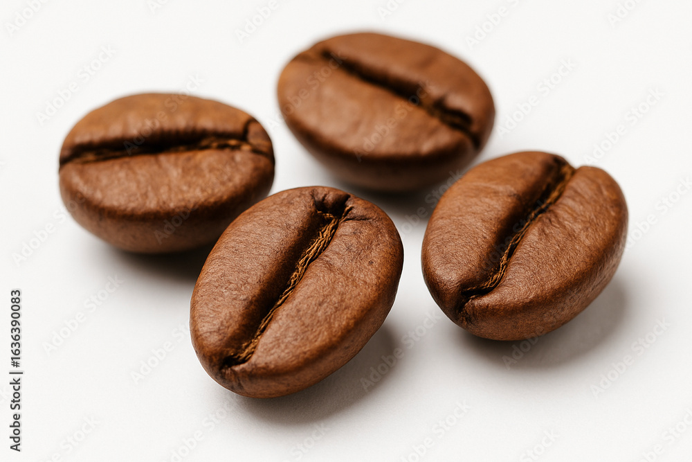 Naklejka premium Macro Photo of Roasted Coffee Beans on White Background