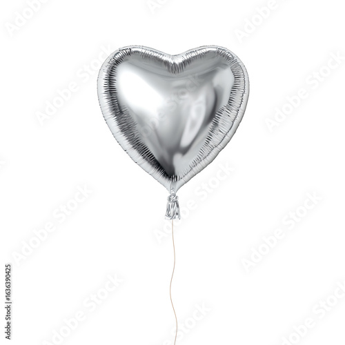 metallic silver heart shaped helium balloon on transparent background
