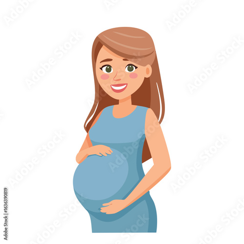 Smiling Expectant Mother Cartoon Character - AI Generated