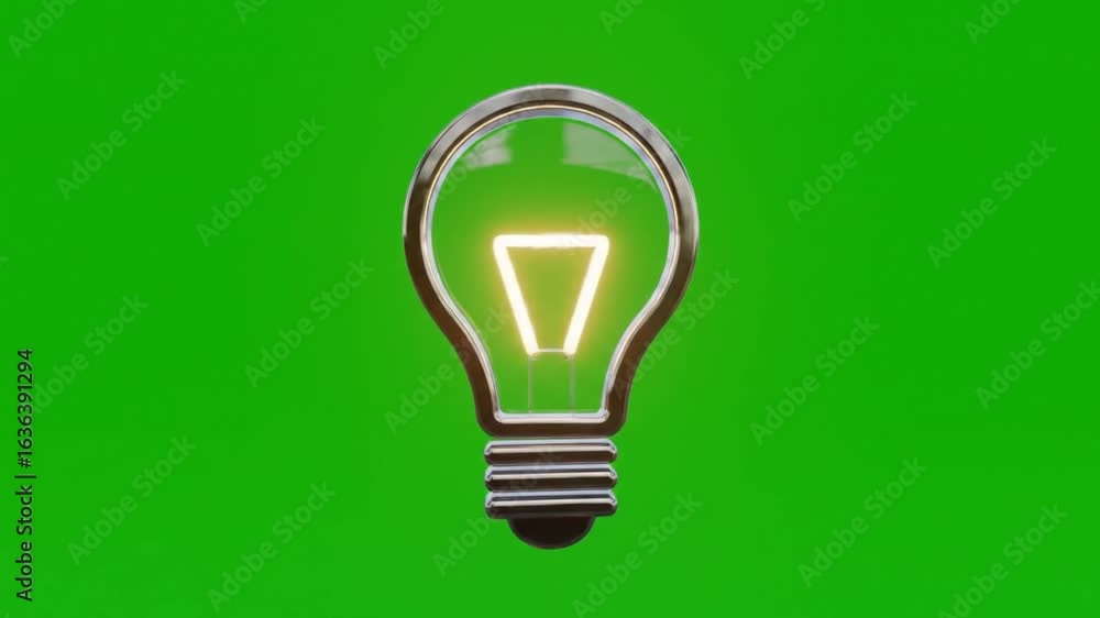 A glowing light bulb symbolizing a new idea and innovation. 3D render of an electric lamp on a green screen background for creativity concepts. A glowing light bulb symbolizing a new idea and innovation. 3D render of an electric lamp on a green screen background for creativity concepts.