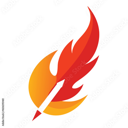 Vector art of fiery feather quill pen isolated on white background