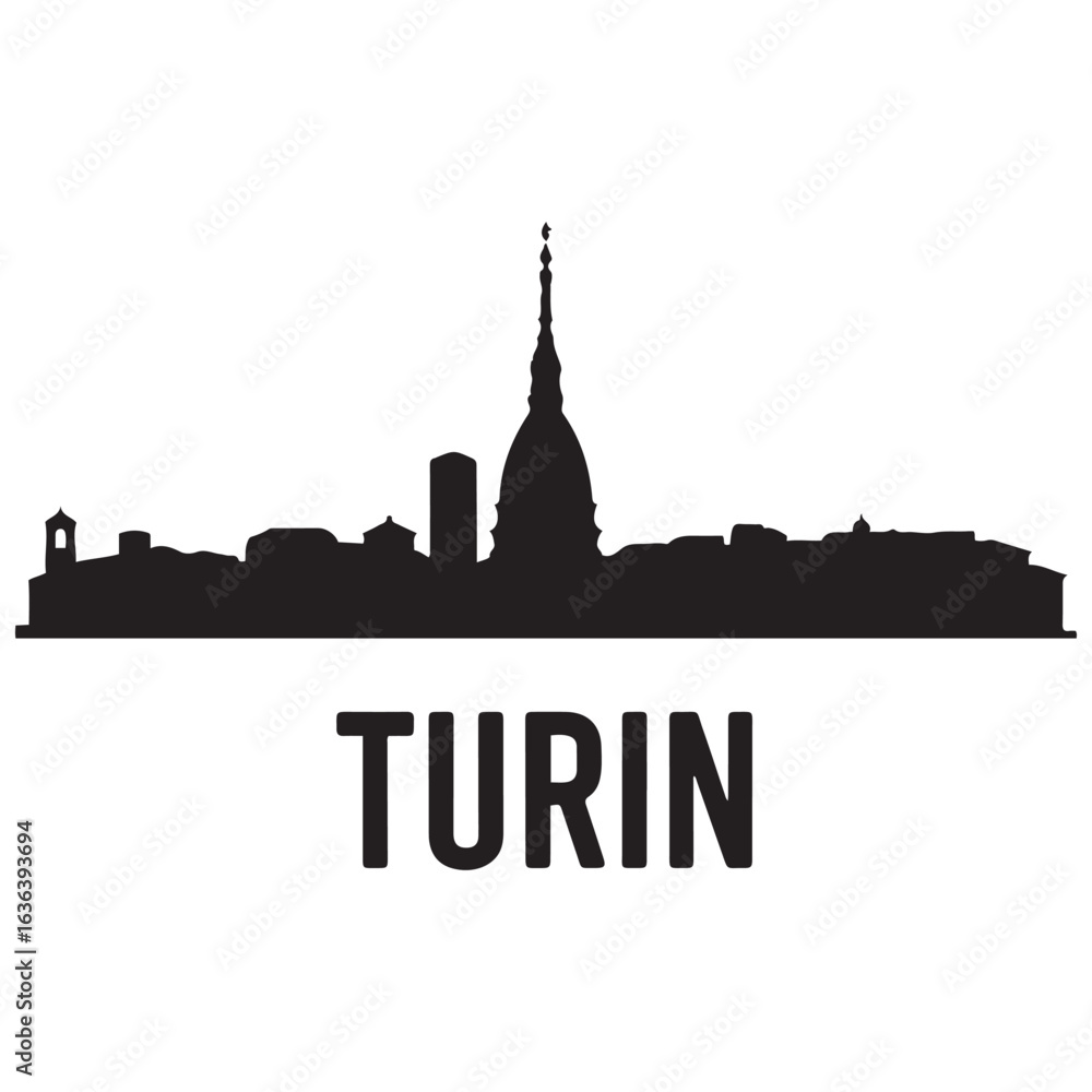 Fototapeta premium Turin skyline horizontal banner. Buenos Turin, Italy. Vector template for your design. Vector black silhouette. with white background.