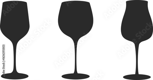 Wine glass silhouette vector, elegant stemware illustration, black and white design, bar menu graphic, home decor element, high-quality image
