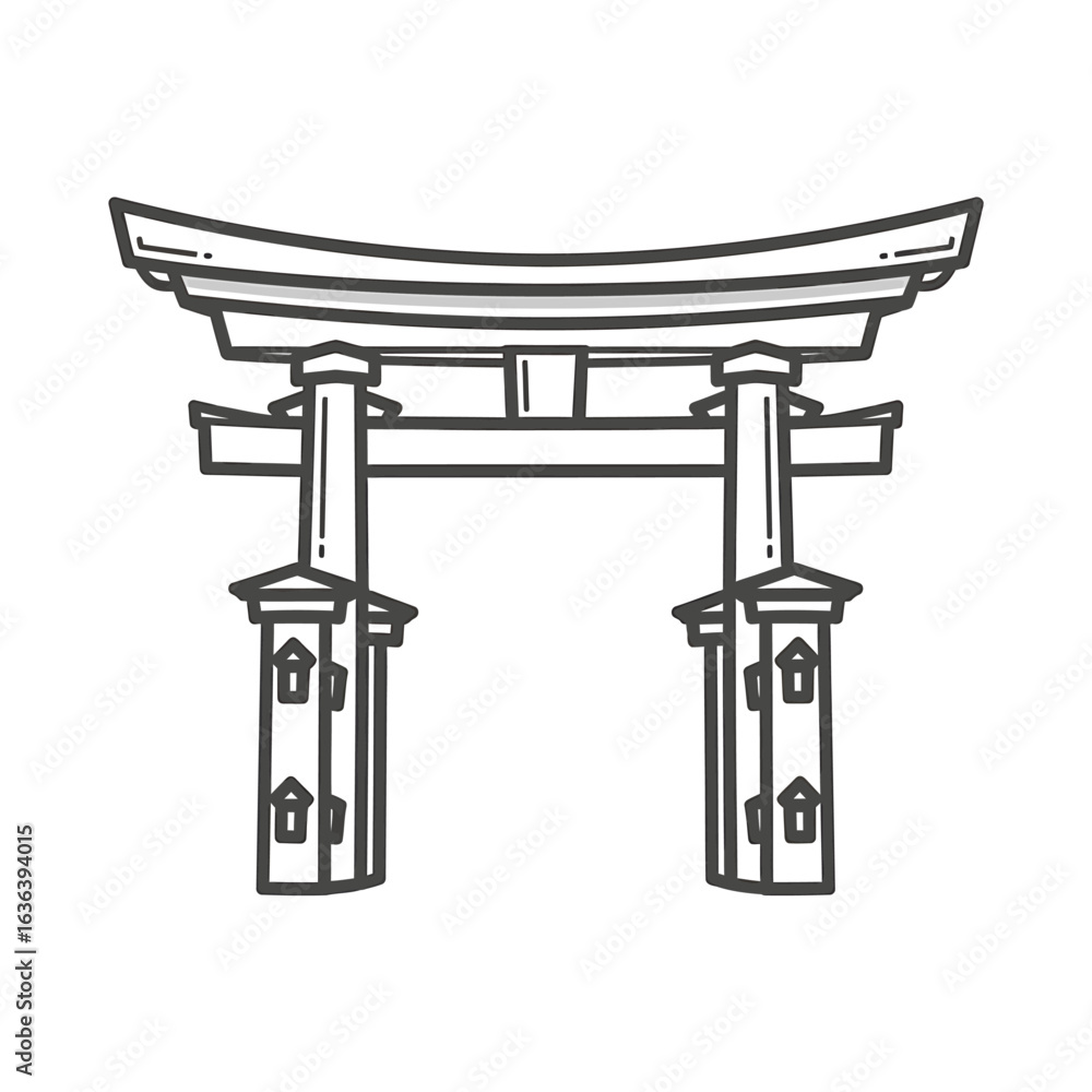 Stylized Torii Gate Illustration with Detailed Post Decorations and Curved Roof Stylized Torii Gate Illustration with Detailed Post Decorations and Curved Roof