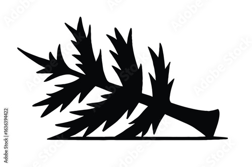 Black silhouette of a fern frond on a white background leaf plant