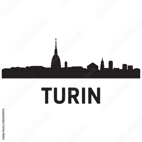 Turin skyline horizontal banner. Buenos Turin, Italy. Vector template for your design. Vector black silhouette. with white background.