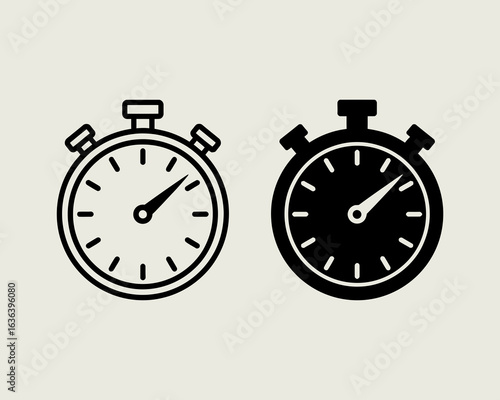 Two stopwatch icons one outline and one solid black