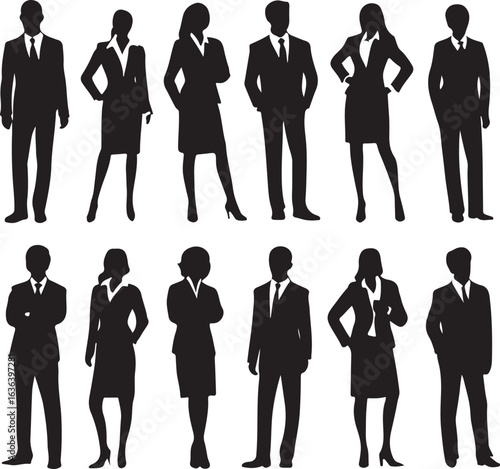 Black silhouettes of business people standing women 1