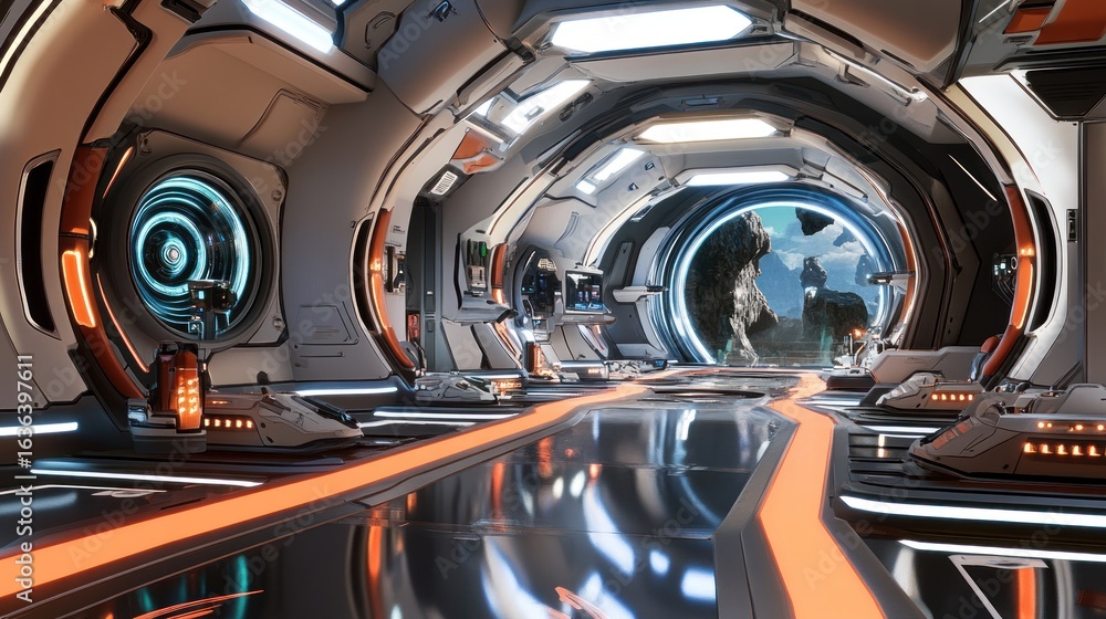 Obraz premium Futuristic spaceship interior hallway