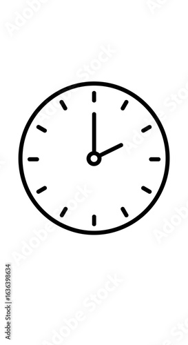Simple Black Outline Oval Clock Face Showing Two O'Clock