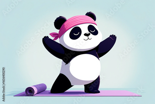 Friendly Yoga Panda Mascot with Rolled Mat
