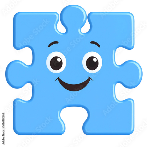 Cute Cartoon Puzzle Piece Icon with Smiling Face, transparent background