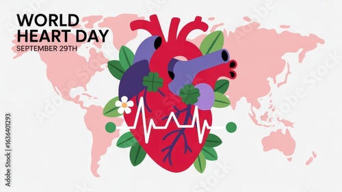 World Heart Day graphic with anatomical heart and world map world heart day 2025 2026 image poster banner label social media post t shirt design logo vector download