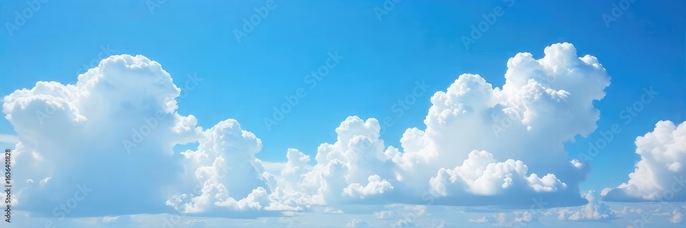 Serene Summer Sky Fluffy White Cumulus Clouds Drifting Across a Brilliant Blue, Peaceful Atmosphere Perfect for Travel and Nature Projects Serene Summer Sky Fluffy White Cumulus Clouds Drifting Across a Brilliant Blue, Peaceful Atmosphere Perfect for Travel and Nature Projects