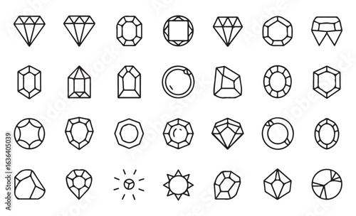 A geometric collection of diamond and gemstone icons ideal for luxury, jewelry, and design projects.