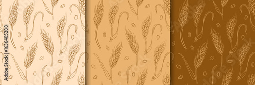 Seamless pattern with wheat. Bakery background collection. Different colors. Vector illustration.