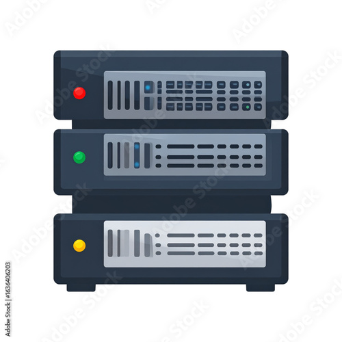 Flat Style Server Rack Icon with Colored Lights, transparent background 2