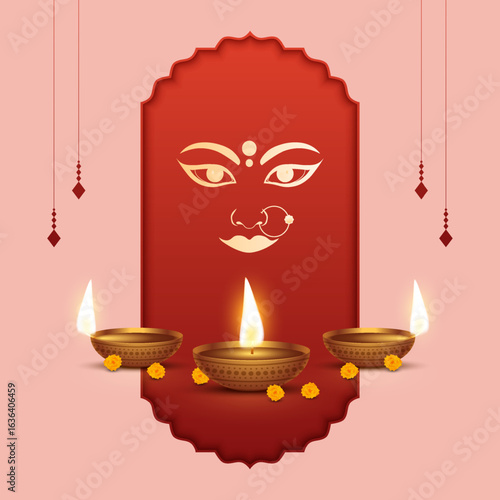 indian Hindu God durga hand in Happy Durga Puja Subh Navratri background. vector illustration design. Happy Navratri Design with festive design elements. Colourful Navratri Greetings.