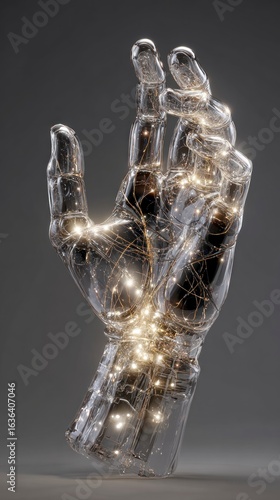 Futuristic transparent hand with embedded lights