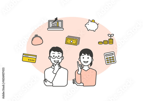 資産形成やライフプランに前向きな男女のイラスト（ベクター）