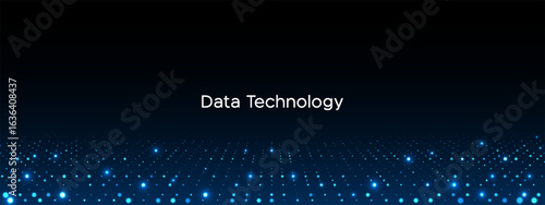 Digital Technology Presentation Background.  Cyber Big Data Flow Particles Bokeh. Digital Neural Network. Concept of AI Artificial Intelligence Technology Machine Deep Learning.