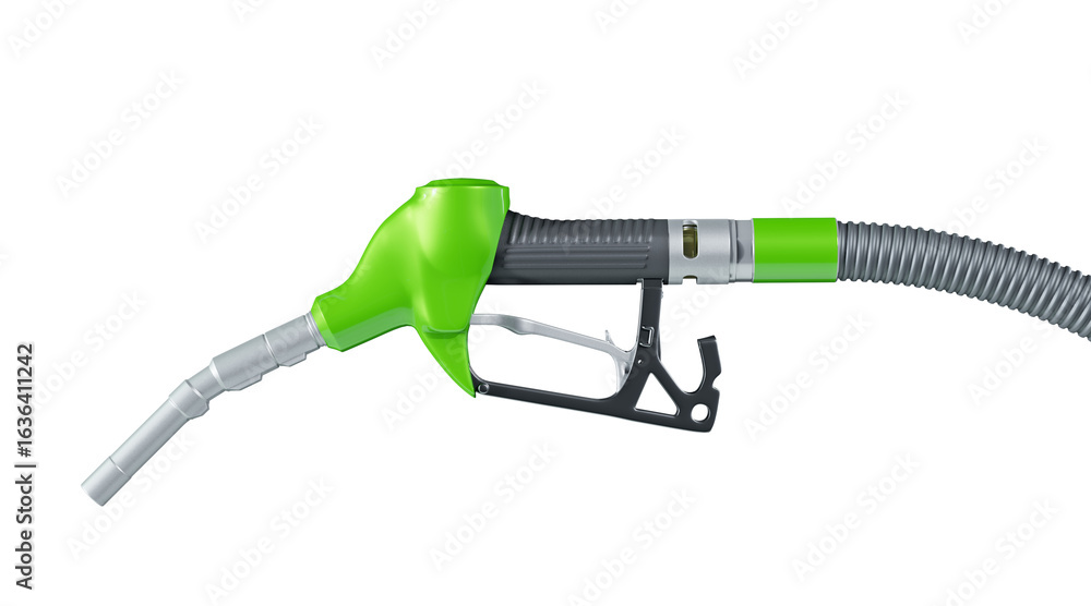 Green gasoline dispenser nozzle isolated on transparent background. 3D illustration Green gasoline dispenser nozzle isolated on transparent background. 3D illustration