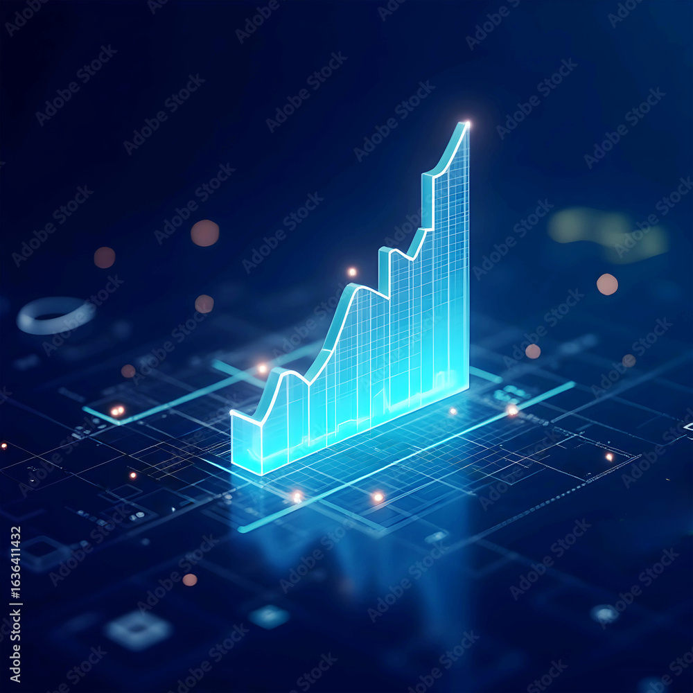 Naklejka premium 3D Illustration of a Rising Trend Graph on a Futuristic Interface