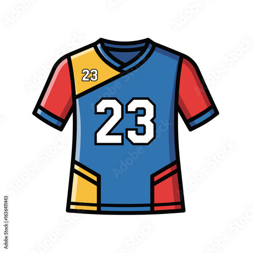 Colorful Sports Jersey with Blue Red Yellow and Black Design Number 23