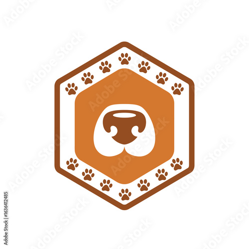 Hexagonal Dog Nose and Paw Print Logo Design for Pet Care or Animal Services