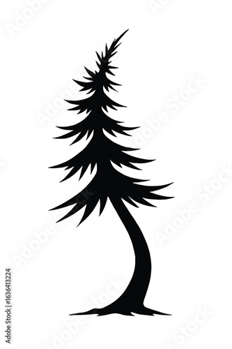 Silhouette of a stylized curved pine tree on a white background conifer evergreen