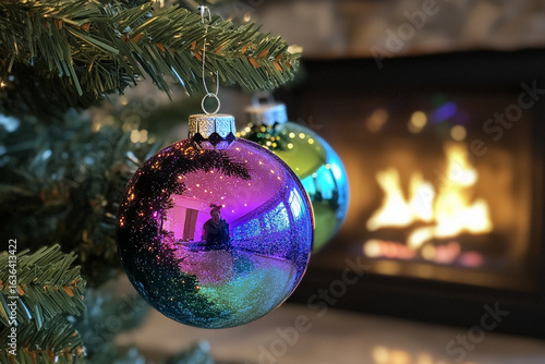 Beautiful Christmas holiday frame of Christmas tree and gift boxes