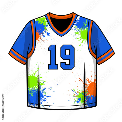 Paint Splatter Sports Jersey with Number 19 Vibrant Design