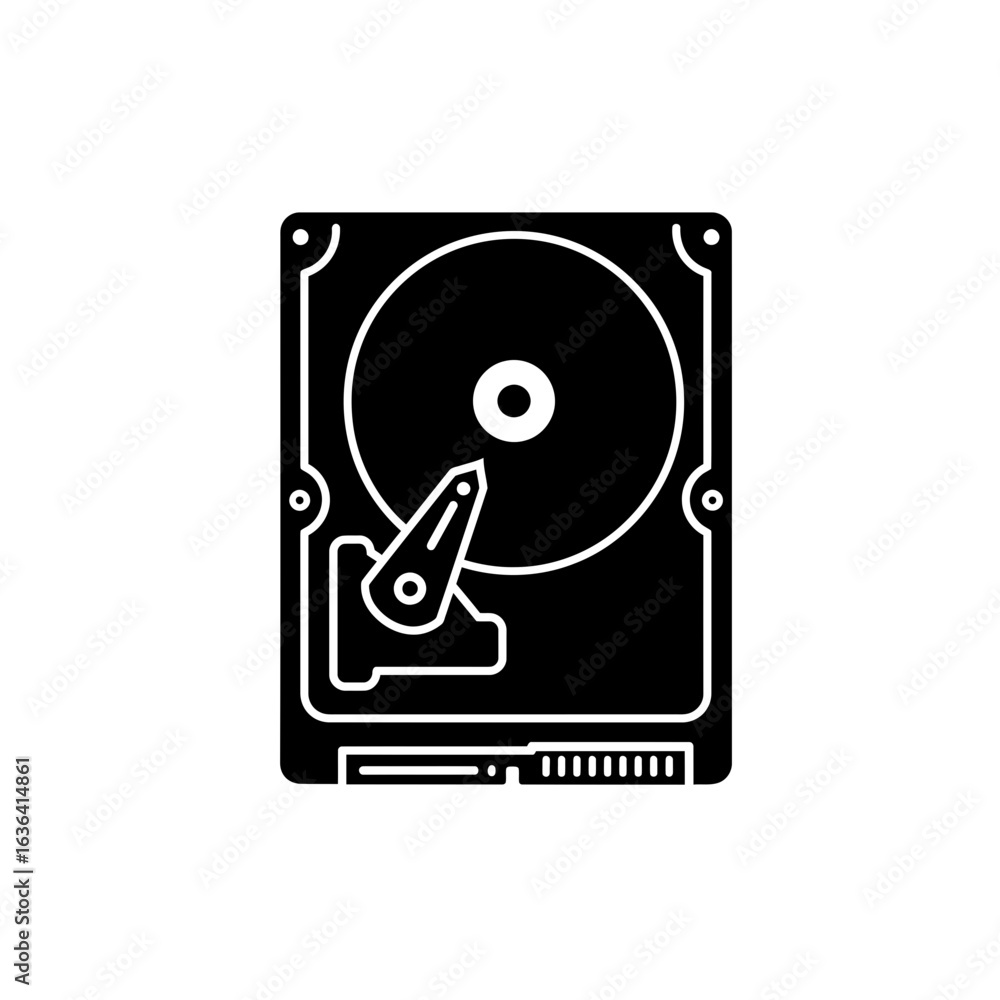 Illustration of a hard drive in black and white silhouette Illustration of a hard drive in black and white silhouette