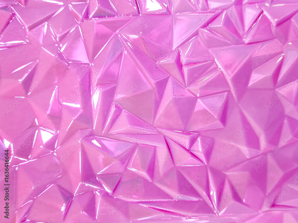 Fototapeta premium Background of pink glossy color is an abstract geometric pattern. Surface of textured three-dimensional decorative panel made of abstract geometric pattern resin with glossy finishing for decoration.