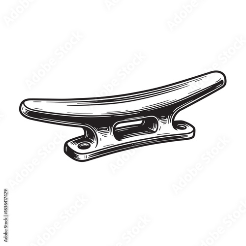 Engraved nautical cleat illustration depicting boat docking hardware in vector style